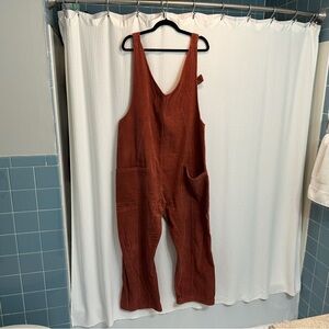 Altar'd State Rust Corduroy Jumpsuit with Ring Tie